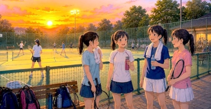 夕陽と練習後の談話